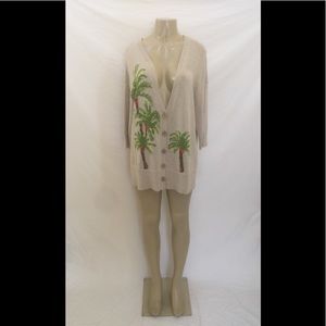 J.Jill Size Large Beige Palm Tree Cardigan
